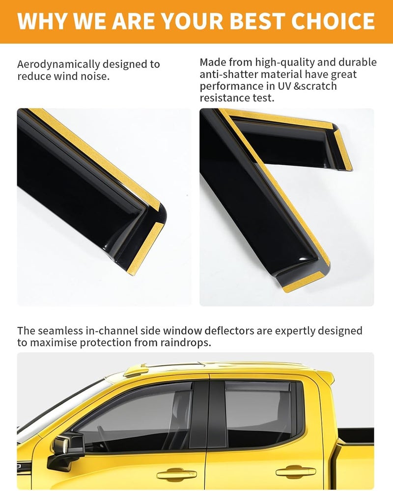 Deejecsun in-Channel Window Rain Guards Fit for Truck Chevy Silverado GMC Sierra 1500 2019-2026 Double Cab Rain Guards Extra Durable Side Window Deflectors Vent Visors Vent Shades Car Accessories - Image 5